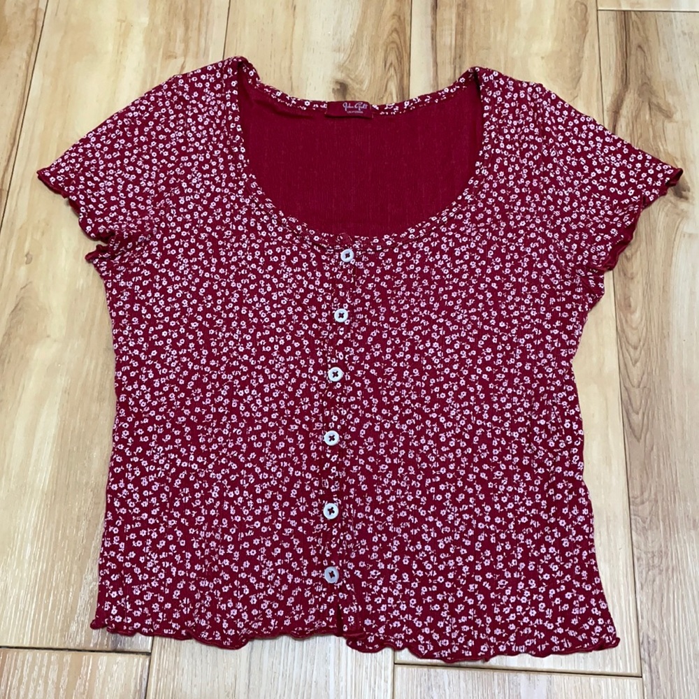 Brandy Melville Zelly red floral ruffle top